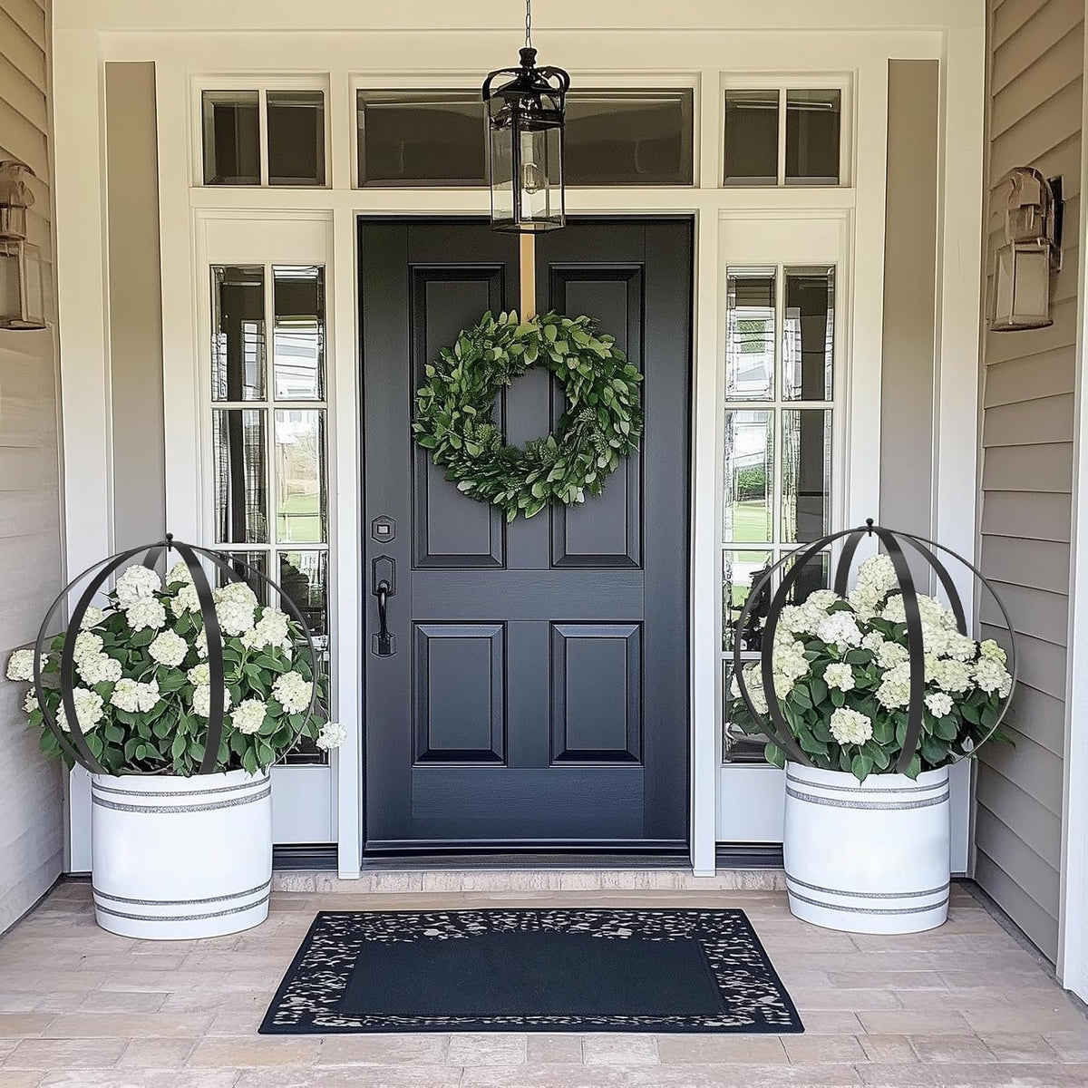 Metal Circle Trellis, Garden Sculpture Globe Topiary for Climbing Plants Outdoor Potted Round Planter Trellis Black Décor Garden Ornament for Patio Doorway Home Urn Filler-18.5"x14.96", 2Pack