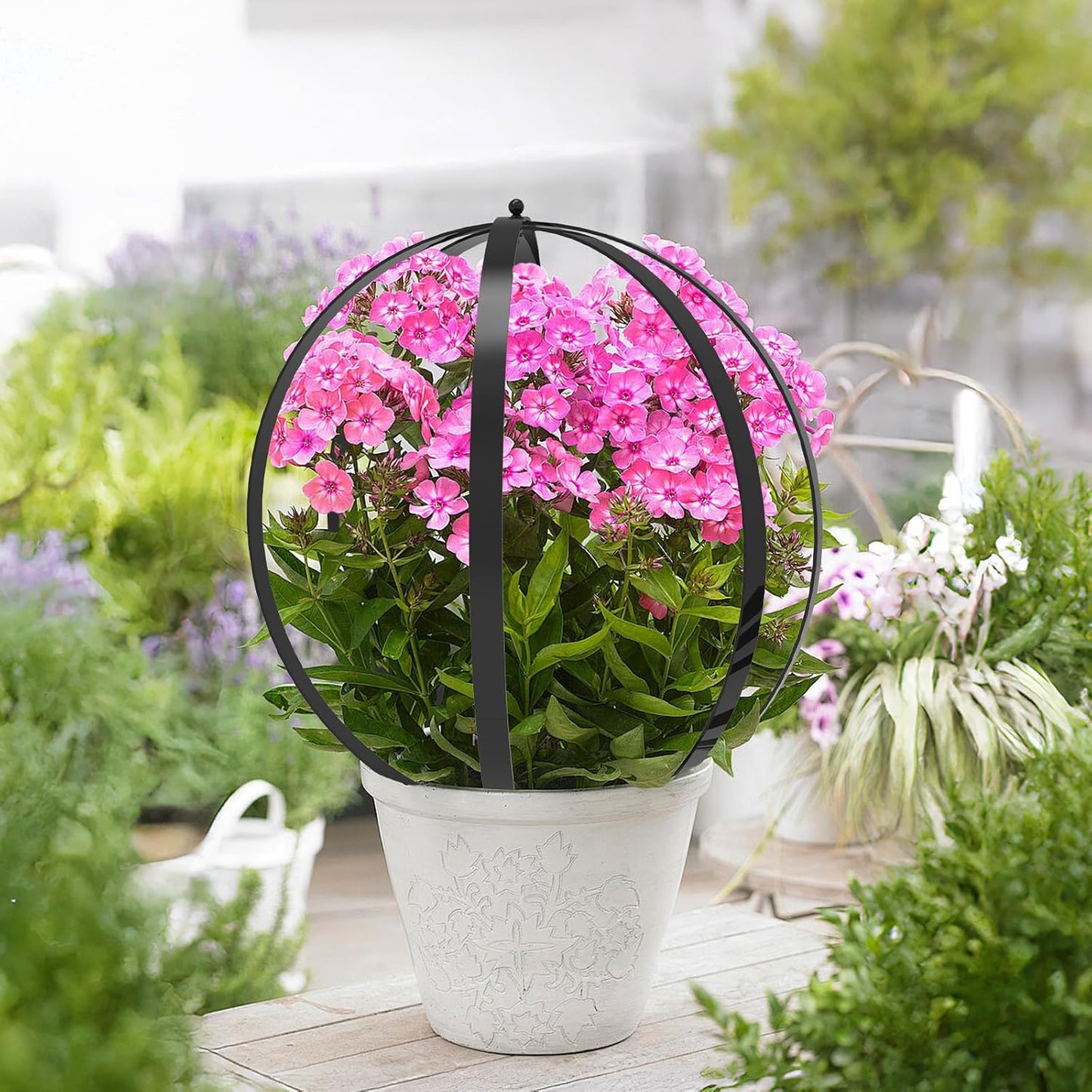 Metal Circle Trellis, Garden Sculpture Globe Topiary for Climbing Plants Outdoor Potted Round Planter Trellis Black Décor Garden Ornament for Patio Doorway Home Urn Filler-18.5"x14.96", 2Pack