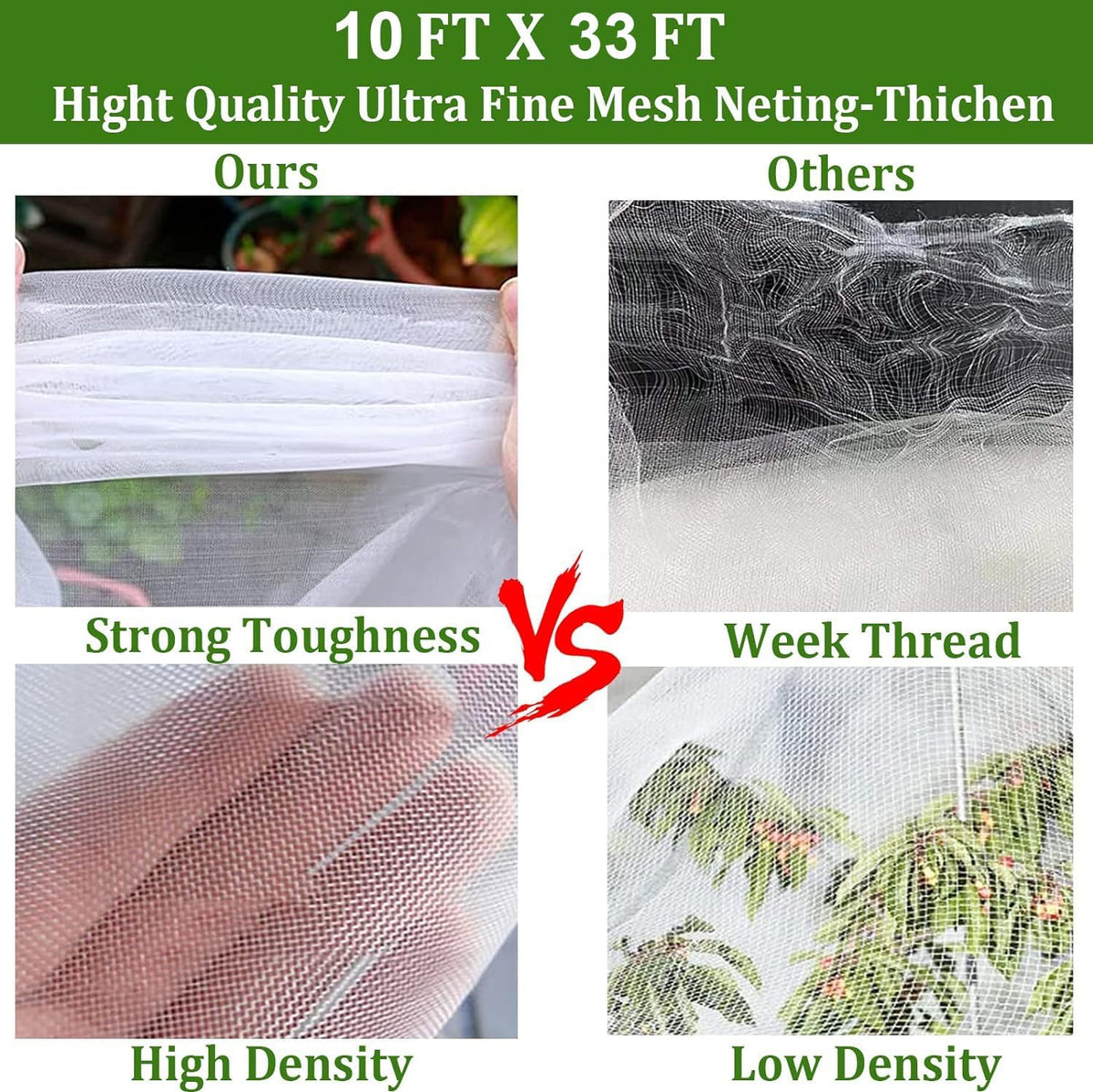 Garden Mesh Netting Kit, 10 * 33ft Ultra Fine Netting with 6pcs Garden Hoops for Raised Beds, Plants Cover Net for Vegetable Fruit, Animals Barrier Protection Greenhouse Row Cover