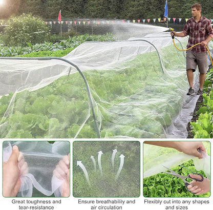 Garden Mesh Netting Kit, 10 * 33ft Ultra Fine Netting with 6pcs Garden Hoops for Raised Beds, Plants Cover Net for Vegetable Fruit, Animals Barrier Protection Greenhouse Row Cover