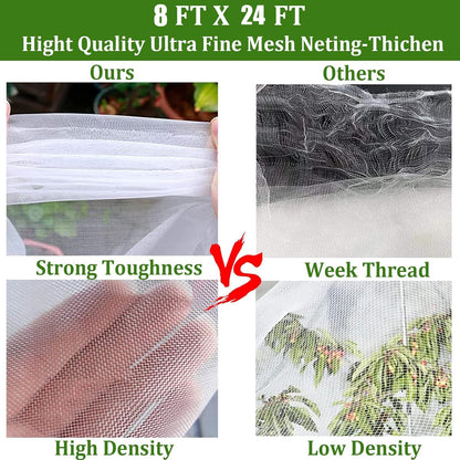 Garden Mesh Netting Kit, 10 * 33ft Ultra Fine Netting with 6pcs Garden Hoops for Raised Beds, Plants Cover Net for Vegetable Fruit, Animals Barrier Protection Greenhouse Row Cover