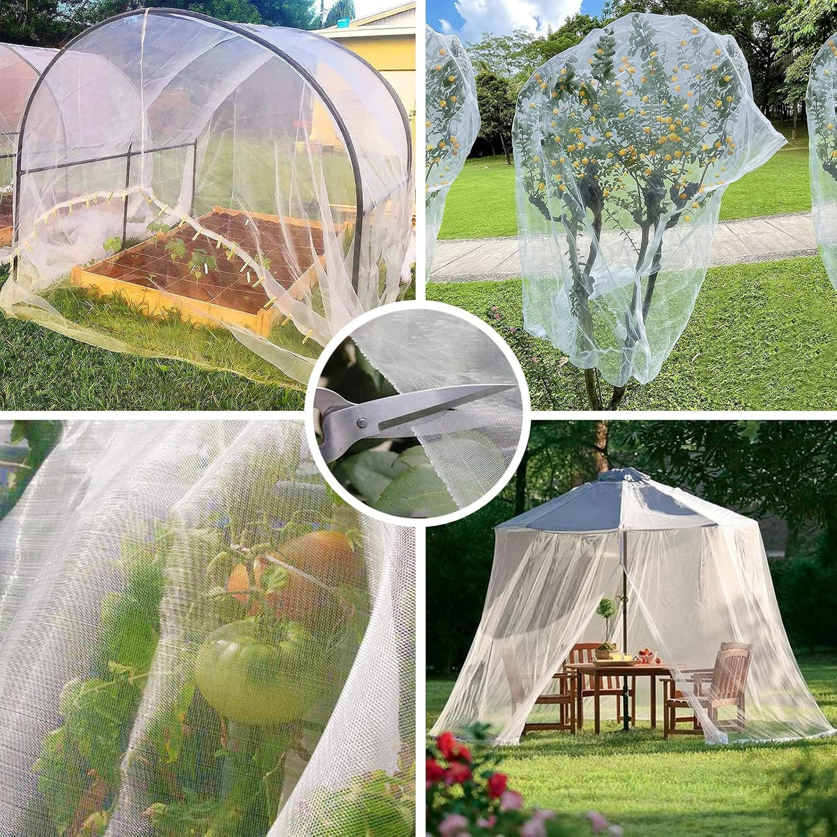 Garden Mesh Netting Kit, 10 * 33ft Ultra Fine Netting with 6pcs Garden Hoops for Raised Beds, Plants Cover Net for Vegetable Fruit, Animals Barrier Protection Greenhouse Row Cover