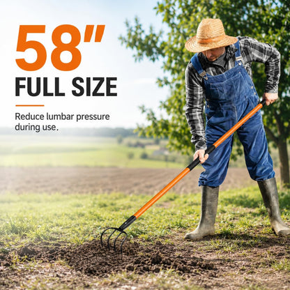 VNIMTI Cultivator for Gardening, 4 Tines Garden Cultivator with Fiberglass Handle, 58 Inches