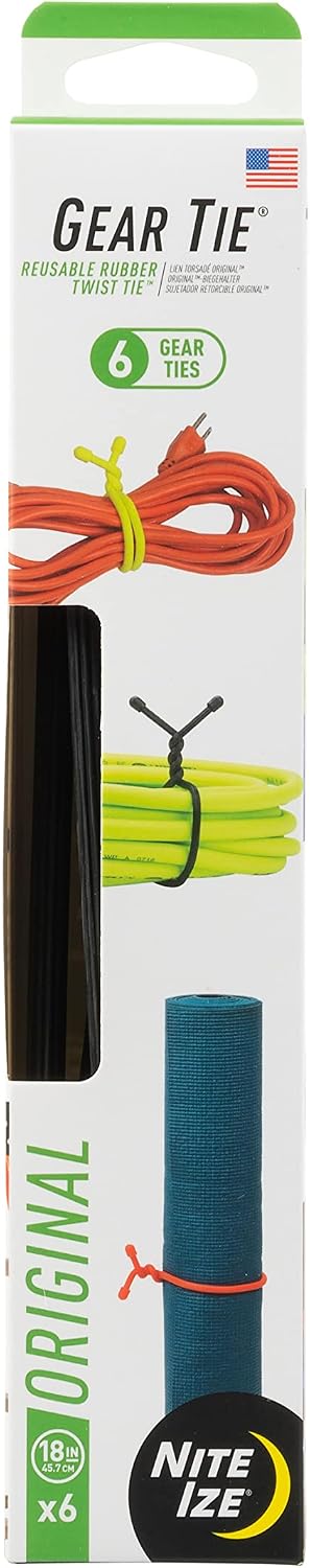 Gear Tie Original ProPacks - Reusable Rubber Twist Ties for Indoor & Outdoor Use - Bendable Wire Interior - Durable Rubber Exterior - Secure Grip - Black, 18" (6 Pack)