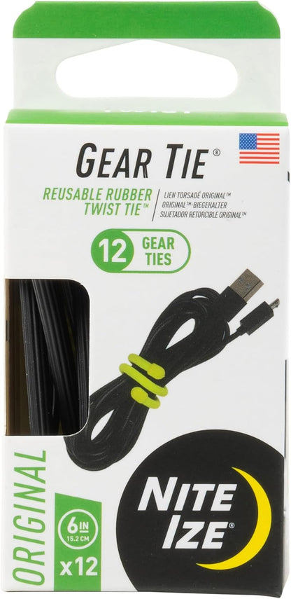 Gear Tie Original ProPacks - Reusable Rubber Twist Ties for Indoor & Outdoor Use - Bendable Wire Interior - Durable Rubber Exterior - Secure Grip - Black, 18" (6 Pack)