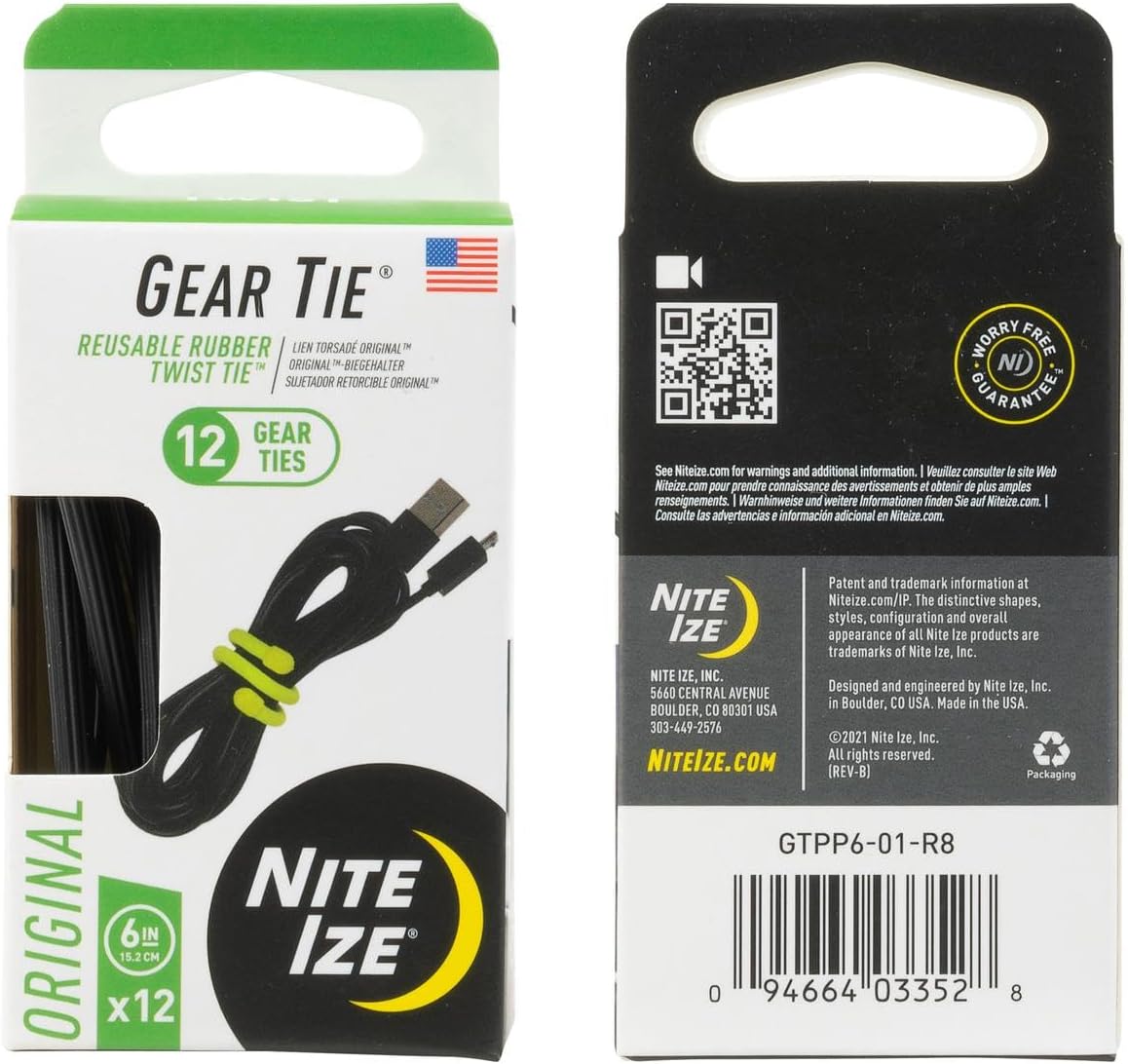 Gear Tie Original ProPacks - Reusable Rubber Twist Ties for Indoor & Outdoor Use - Bendable Wire Interior - Durable Rubber Exterior - Secure Grip - Black, 18" (6 Pack)