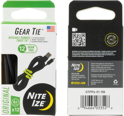 Gear Tie Original ProPacks - Reusable Rubber Twist Ties for Indoor & Outdoor Use - Bendable Wire Interior - Durable Rubber Exterior - Secure Grip - Black, 18" (6 Pack)