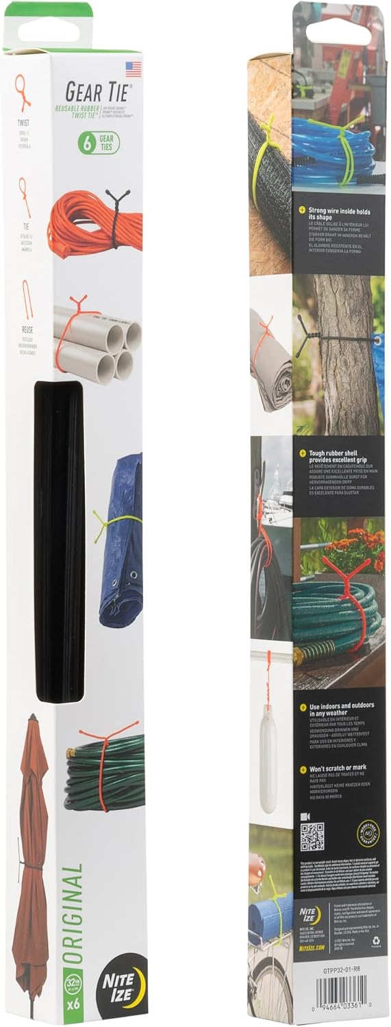 Gear Tie Original ProPacks - Reusable Rubber Twist Ties for Indoor & Outdoor Use - Bendable Wire Interior - Durable Rubber Exterior - Secure Grip - Black, 18" (6 Pack)