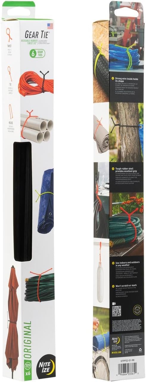 Gear Tie Original ProPacks - Reusable Rubber Twist Ties for Indoor & Outdoor Use - Bendable Wire Interior - Durable Rubber Exterior - Secure Grip - Black, 18" (6 Pack)