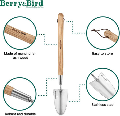 Stainless Steel Gardening Trowel, 23.43in Ash Wooden Long Handle