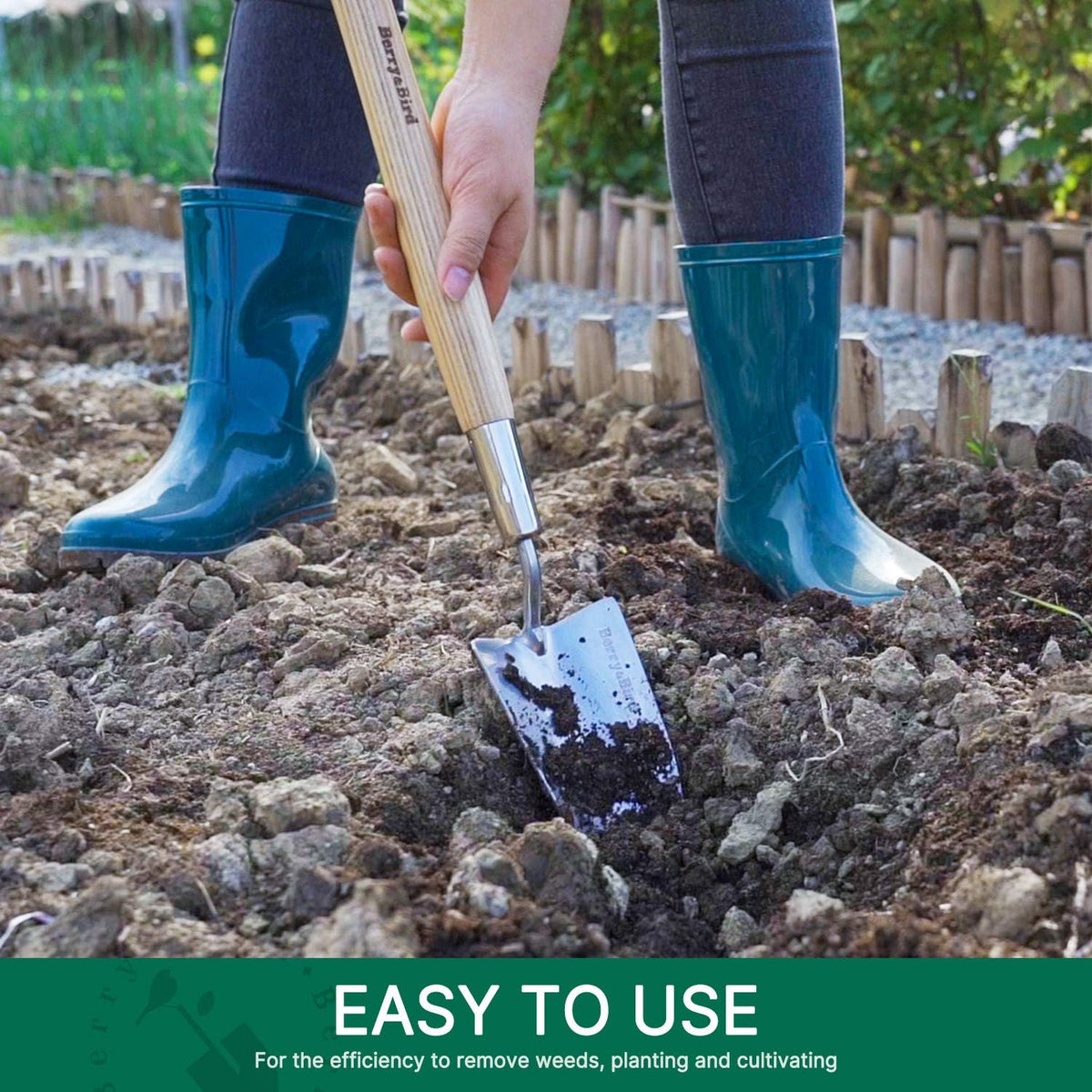 Stainless Steel Gardening Trowel, 23.43in Ash Wooden Long Handle