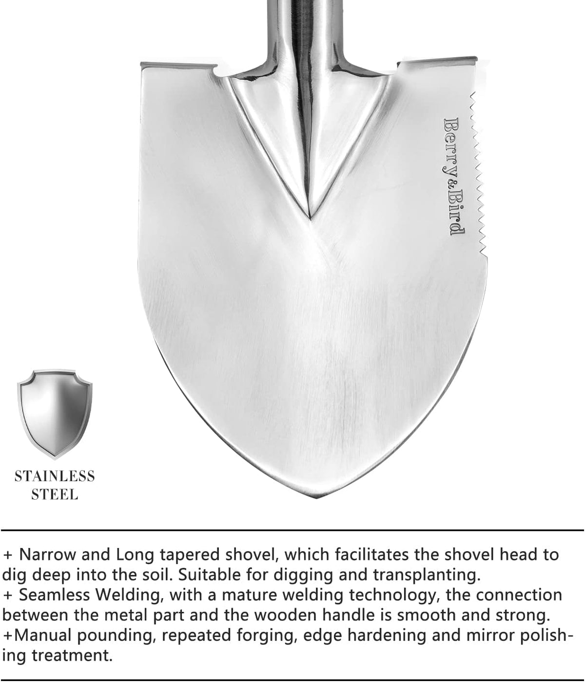 Stainless Steel Gardening Trowel, 23.43in Ash Wooden Long Handle