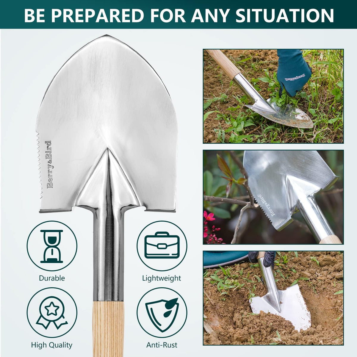 Stainless Steel Gardening Trowel, 23.43in Ash Wooden Long Handle