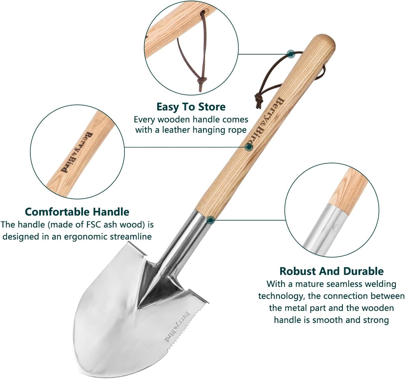 Stainless Steel Gardening Trowel, 23.43in Ash Wooden Long Handle