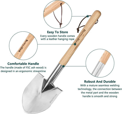 Stainless Steel Gardening Trowel, 23.43in Ash Wooden Long Handle