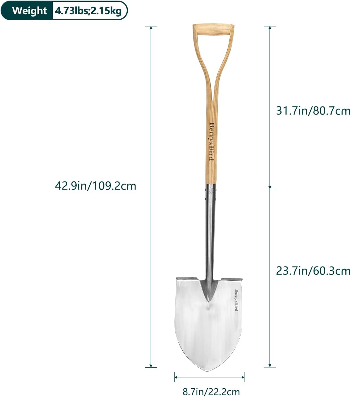 Stainless Steel Gardening Trowel, 23.43in Ash Wooden Long Handle