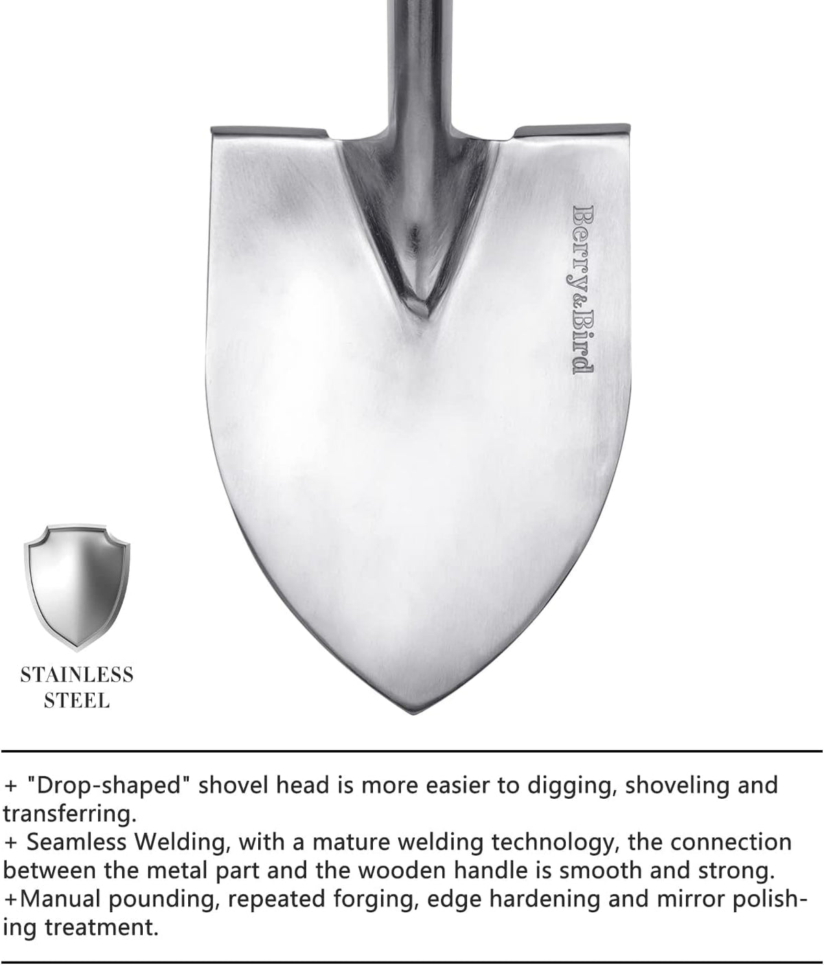 Stainless Steel Gardening Trowel, 23.43in Ash Wooden Long Handle