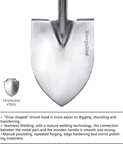 Stainless Steel Gardening Trowel, 23.43in Ash Wooden Long Handle
