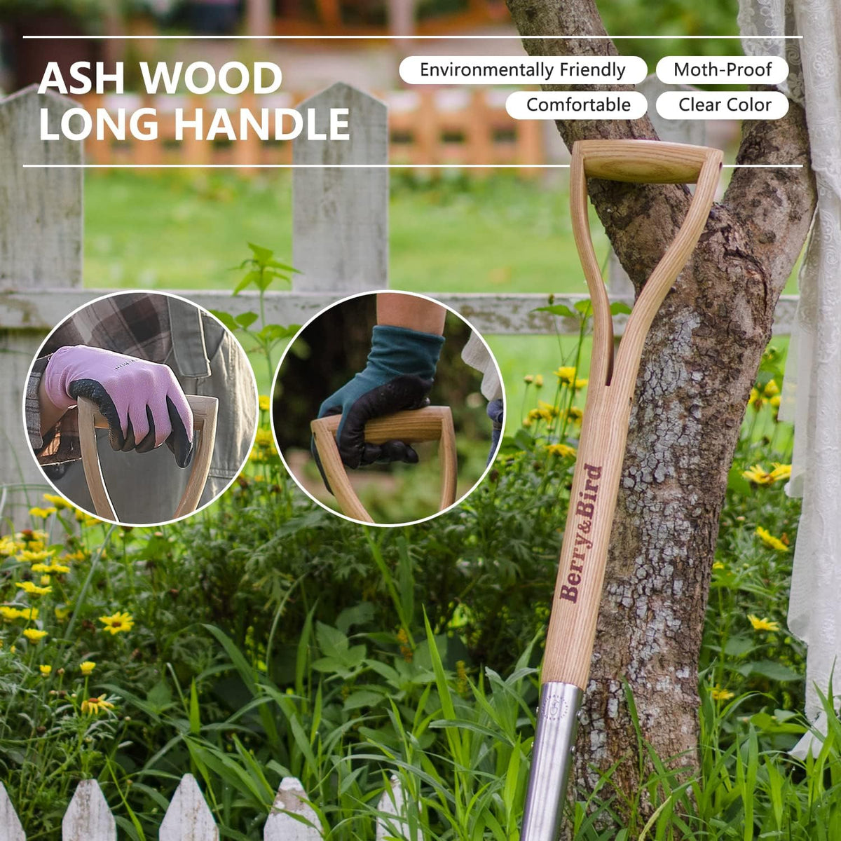 Stainless Steel Gardening Trowel, 23.43in Ash Wooden Long Handle
