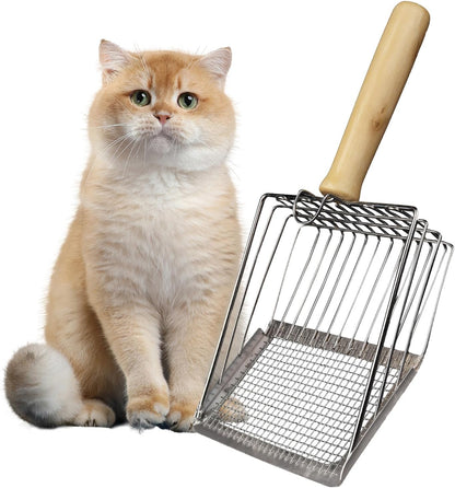 Cat Litter Scoop, Premium Kitty Shovel with Hook and Hole, Metal Sifter Scooper Stainless Steel for Easy Cleaning, Durable and Heavy Duty, Odor-Free for Litter Box (Only Scoop)