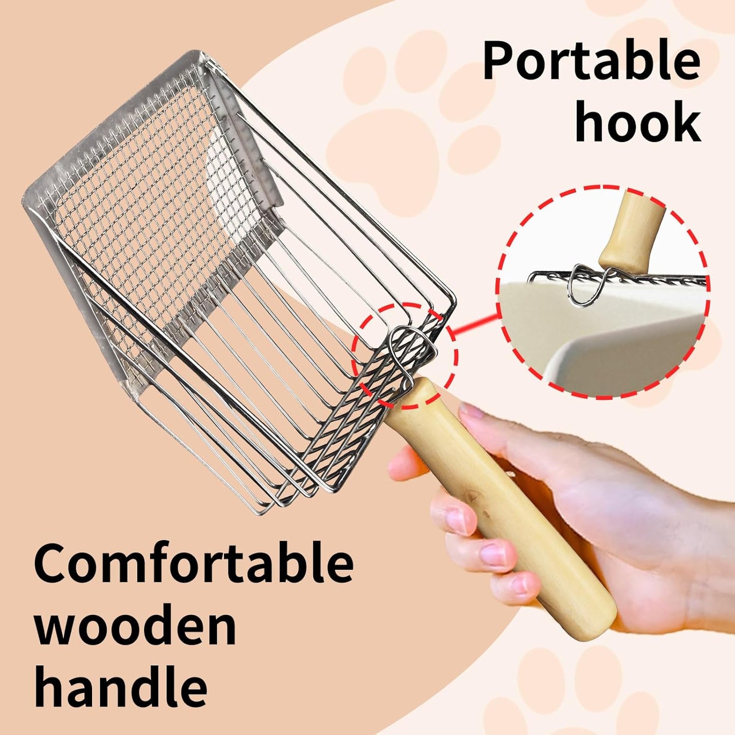 Cat Litter Scoop, Premium Kitty Shovel with Hook and Hole, Metal Sifter Scooper Stainless Steel for Easy Cleaning, Durable and Heavy Duty, Odor-Free for Litter Box (Only Scoop)