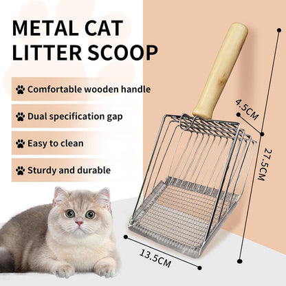 Cat Litter Scoop, Premium Kitty Shovel with Hook and Hole, Metal Sifter Scooper Stainless Steel for Easy Cleaning, Durable and Heavy Duty, Odor-Free for Litter Box (Only Scoop)