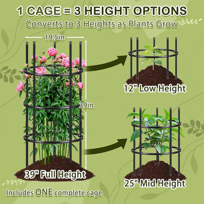 19.5" D x 39" H Peony Plant Support Cage,3-Tier Stackable