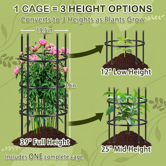 19.5" D x 39" H Peony Plant Support Cage,3-Tier Stackable