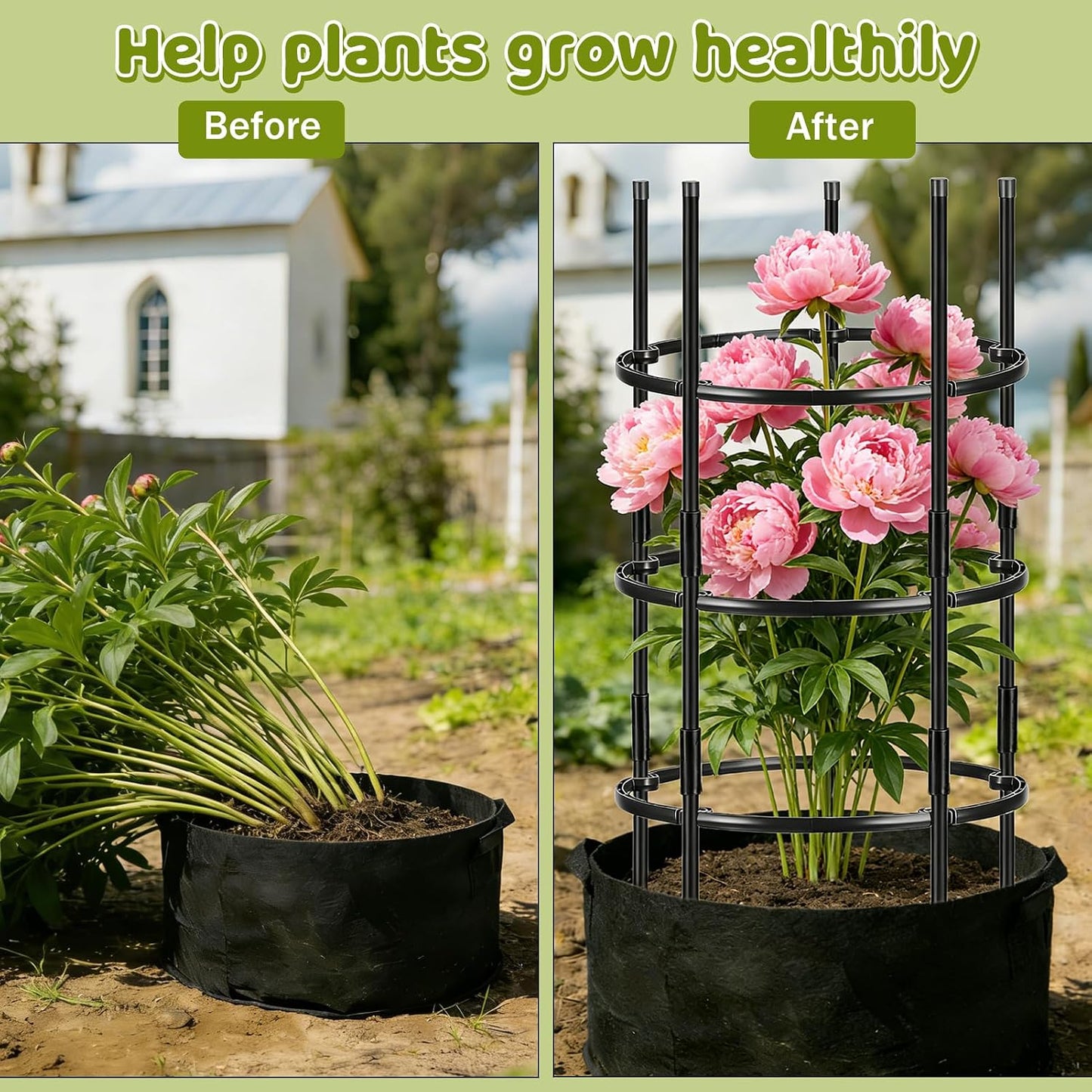 19.5" D x 39" H Peony Plant Support Cage,3-Tier Stackable