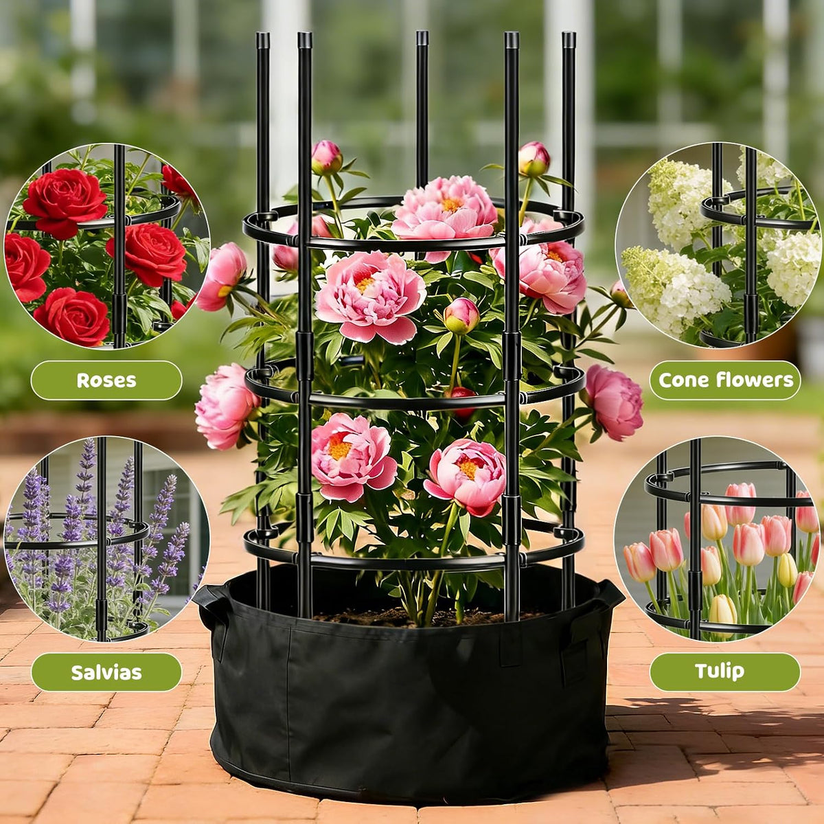 19.5" D x 39" H Peony Plant Support Cage,3-Tier Stackable