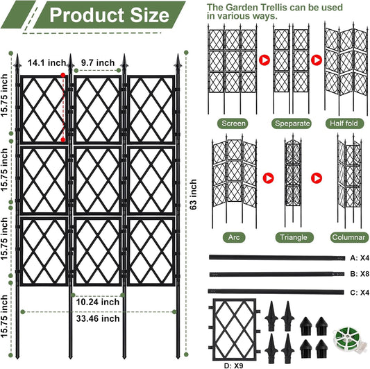 63 Inch Black Metal Pipe Garden Trellis Support Fence Frame for Climbing