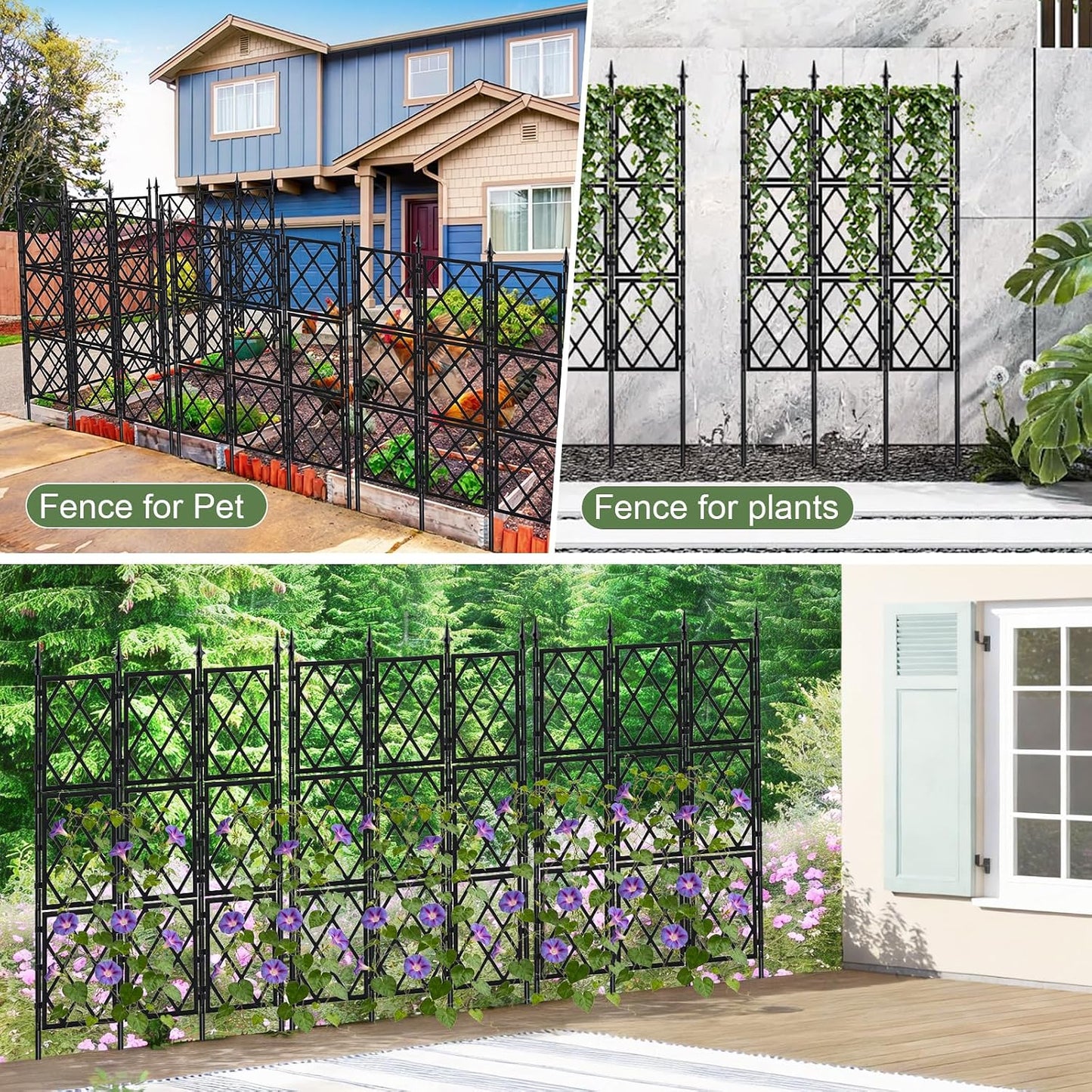 63 Inch Black Metal Pipe Garden Trellis Support Fence Frame for Climbing