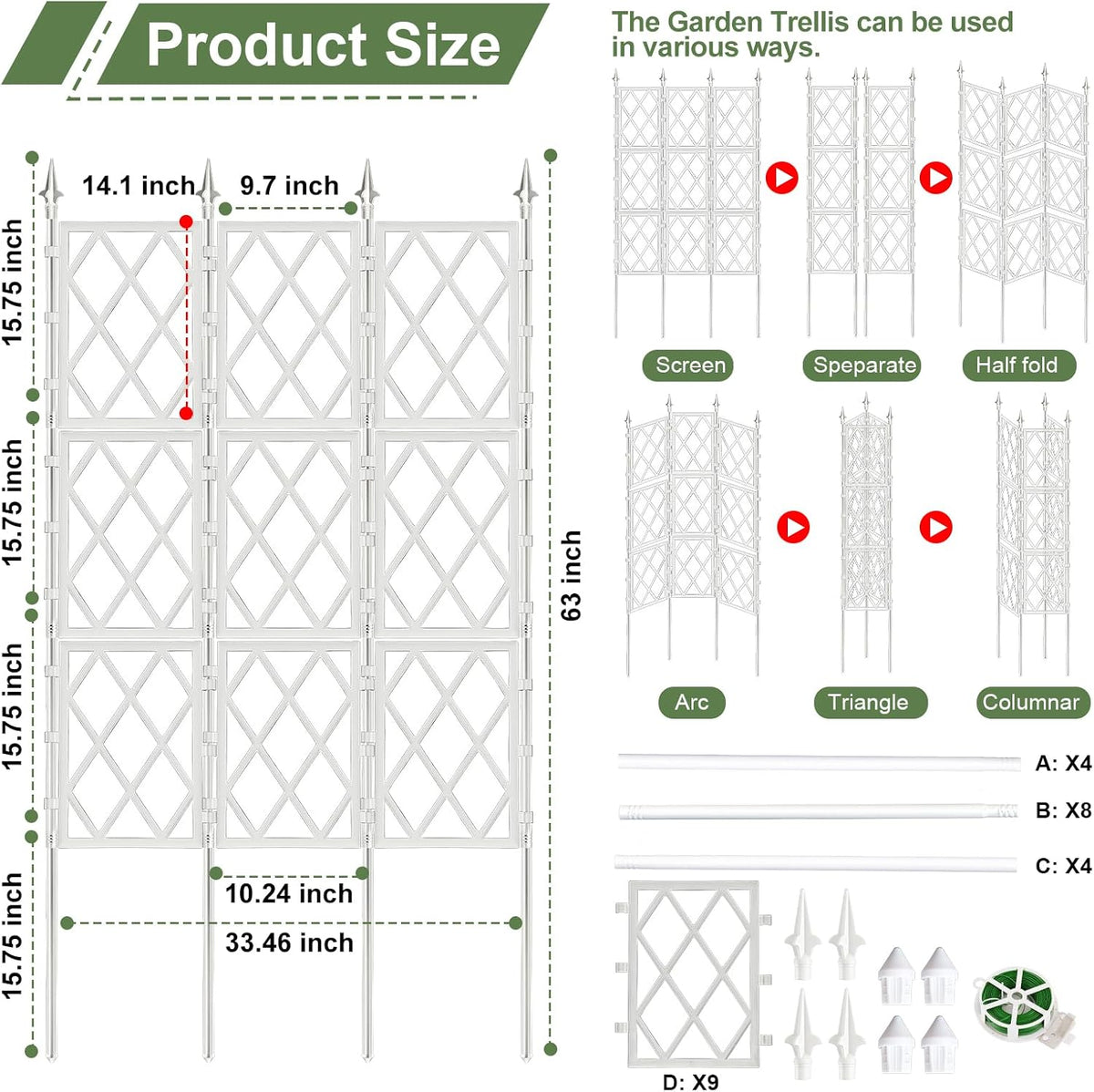 63 Inch Black Metal Pipe Garden Trellis Support Fence Frame for Climbing