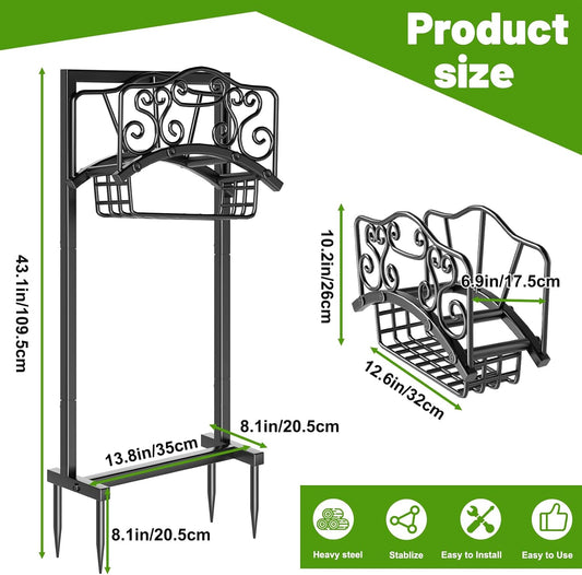 Garden Hose Holder - Upgraded Water Hose Holder Holds, Heavy Duty Metal Freestanding Hose Stand Sturdy, Detachable Garden Hoses Storage Rack for Outside Yard Lawn (Black)