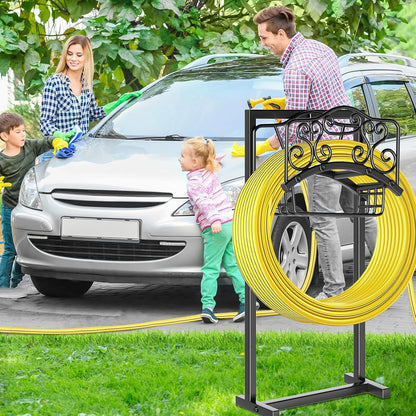 Garden Hose Holder - Upgraded Water Hose Holder Holds, Heavy Duty Metal Freestanding Hose Stand Sturdy, Detachable Garden Hoses Storage Rack for Outside Yard Lawn (Black)