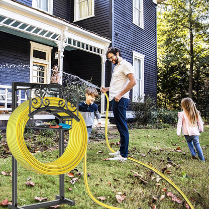 Garden Hose Holder - Upgraded Water Hose Holder Holds, Heavy Duty Metal Freestanding Hose Stand Sturdy, Detachable Garden Hoses Storage Rack for Outside Yard Lawn (Black)