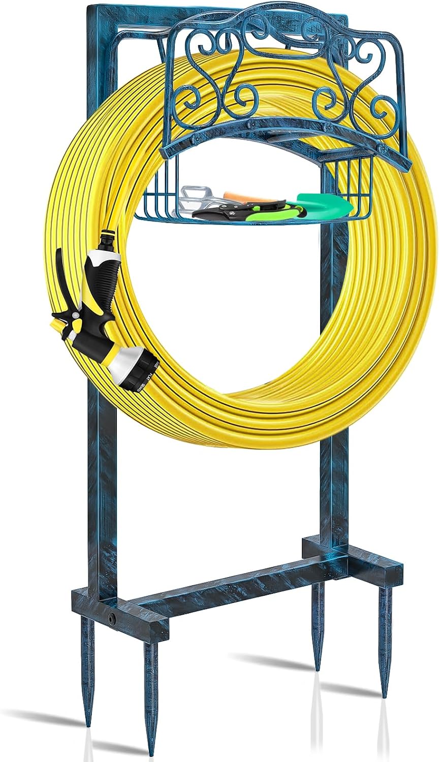 Garden Hose Holder - Upgraded Water Hose Holder Holds, Heavy Duty Metal Freestanding Hose Stand Sturdy, Detachable Garden Hoses Storage Rack for Outside Yard Lawn (Black)