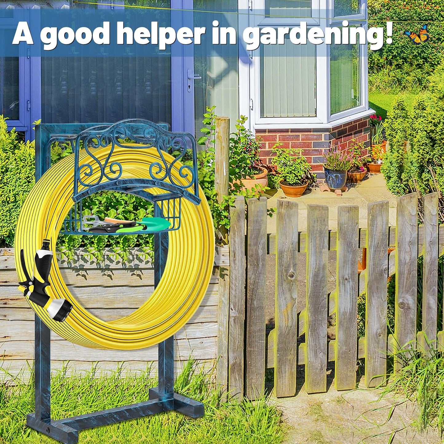 Garden Hose Holder - Upgraded Water Hose Holder Holds, Heavy Duty Metal Freestanding Hose Stand Sturdy, Detachable Garden Hoses Storage Rack for Outside Yard Lawn (Black)