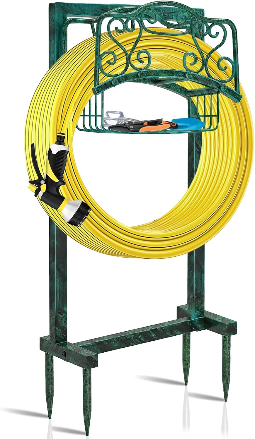 Garden Hose Holder - Upgraded Water Hose Holder Holds, Heavy Duty Metal Freestanding Hose Stand Sturdy, Detachable Garden Hoses Storage Rack for Outside Yard Lawn (Black)