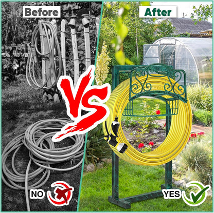 Garden Hose Holder - Upgraded Water Hose Holder Holds, Heavy Duty Metal Freestanding Hose Stand Sturdy, Detachable Garden Hoses Storage Rack for Outside Yard Lawn (Black)