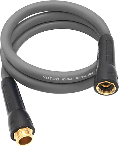 Heavy Duty Hybrid Garden Lead in Water Hose 5/8-Inch by 5-Feet 150 PSI, Kink Resistant, All-Weather Flexible with Swivel Grip Handle and 3/4" GHT Solid Brass Fittings, Gray