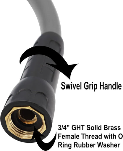 Heavy Duty Hybrid Garden Lead in Water Hose 5/8-Inch by 5-Feet 150 PSI, Kink Resistant, All-Weather Flexible with Swivel Grip Handle and 3/4" GHT Solid Brass Fittings, Gray