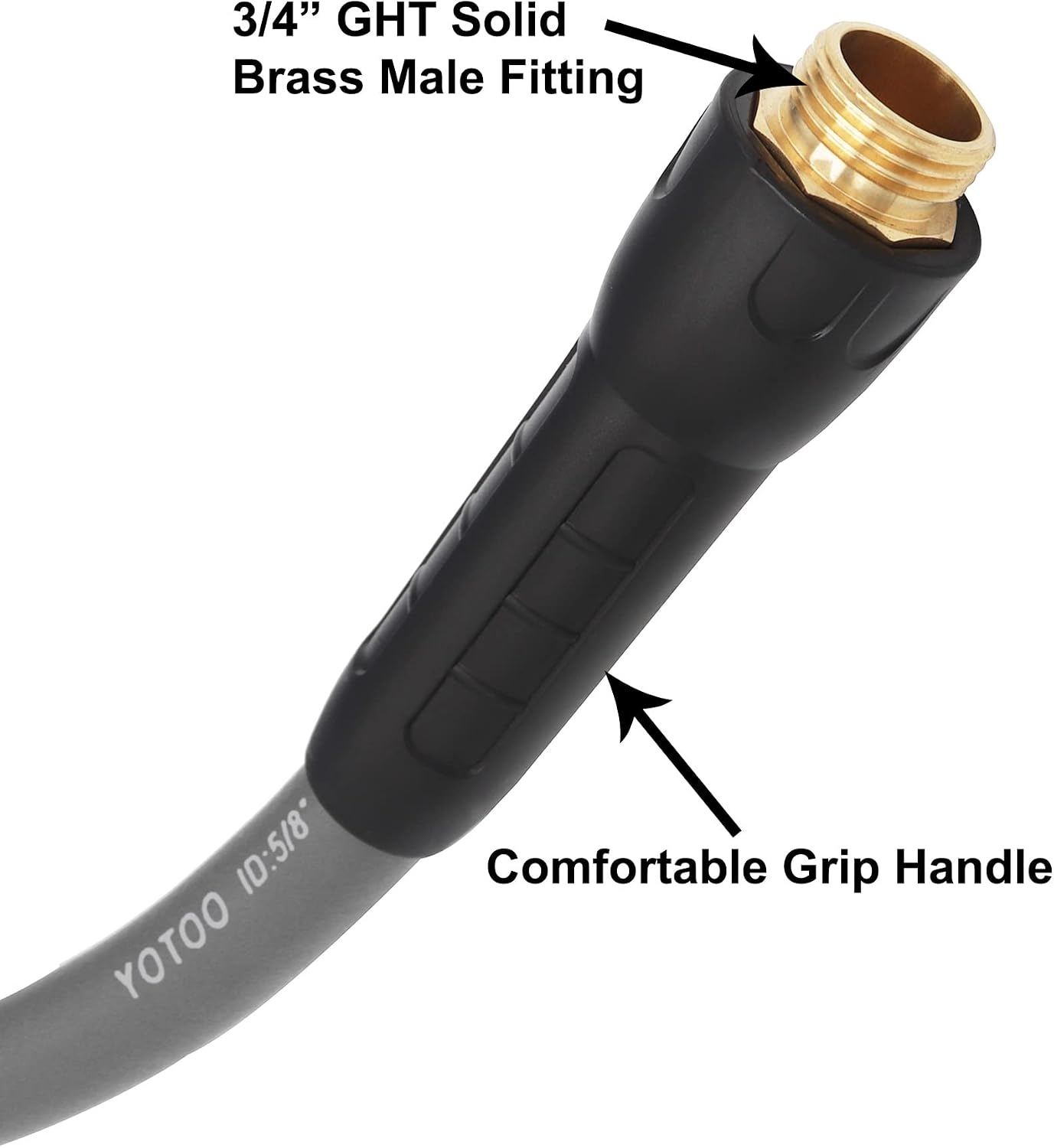 Heavy Duty Hybrid Garden Lead in Water Hose 5/8-Inch by 5-Feet 150 PSI, Kink Resistant, All-Weather Flexible with Swivel Grip Handle and 3/4" GHT Solid Brass Fittings, Gray