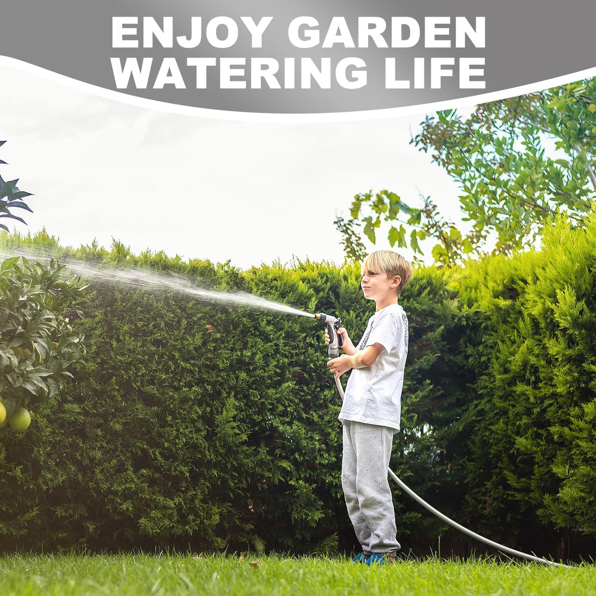 Heavy Duty Hybrid Garden Lead in Water Hose 5/8-Inch by 5-Feet 150 PSI, Kink Resistant, All-Weather Flexible with Swivel Grip Handle and 3/4" GHT Solid Brass Fittings, Gray