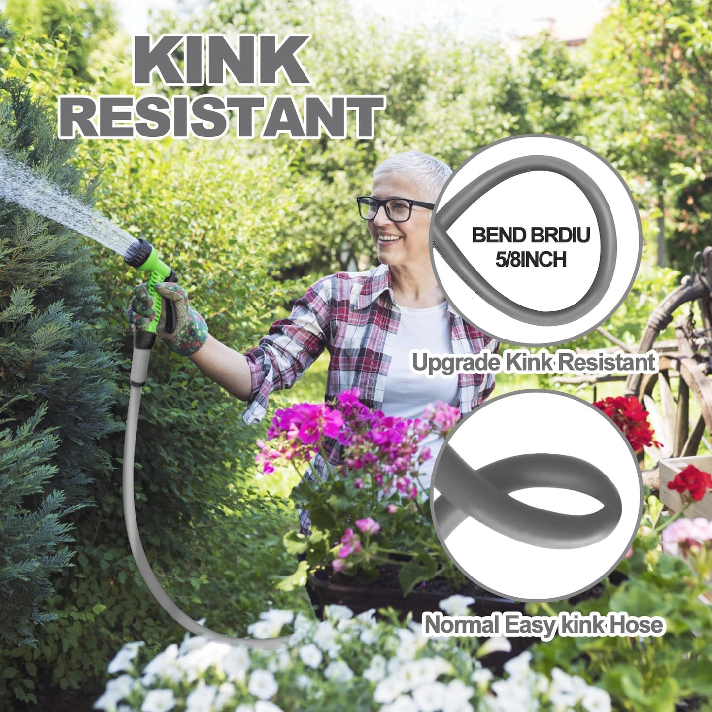 Heavy Duty Hybrid Garden Lead in Water Hose 5/8-Inch by 5-Feet 150 PSI, Kink Resistant, All-Weather Flexible with Swivel Grip Handle and 3/4" GHT Solid Brass Fittings, Gray