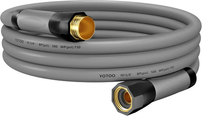 Heavy Duty Hybrid Garden Lead in Water Hose 5/8-Inch by 5-Feet 150 PSI, Kink Resistant, All-Weather Flexible with Swivel Grip Handle and 3/4" GHT Solid Brass Fittings, Gray