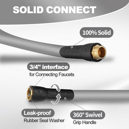 Heavy Duty Hybrid Garden Lead in Water Hose 5/8-Inch by 5-Feet 150 PSI, Kink Resistant, All-Weather Flexible with Swivel Grip Handle and 3/4" GHT Solid Brass Fittings, Gray