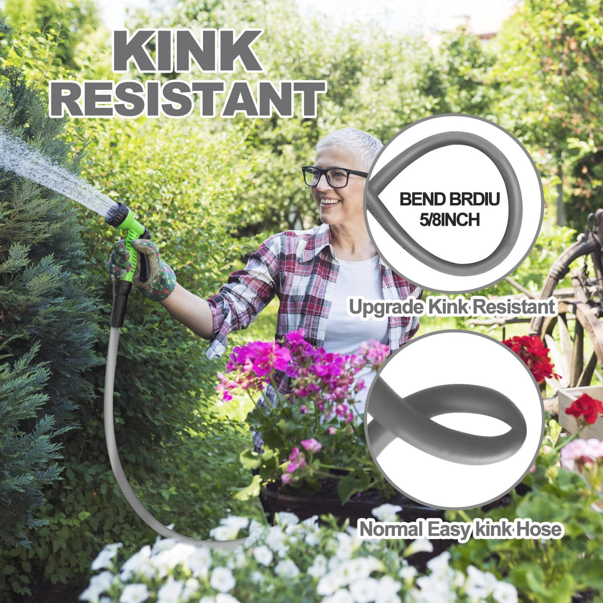 Heavy Duty Hybrid Garden Lead in Water Hose 5/8-Inch by 5-Feet 150 PSI, Kink Resistant, All-Weather Flexible with Swivel Grip Handle and 3/4" GHT Solid Brass Fittings, Gray