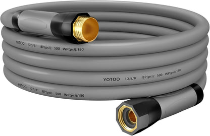 Heavy Duty Hybrid Garden Lead in Water Hose 5/8-Inch by 5-Feet 150 PSI, Kink Resistant, All-Weather Flexible with Swivel Grip Handle and 3/4" GHT Solid Brass Fittings, Gray