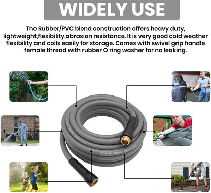 Heavy Duty Hybrid Garden Lead in Water Hose 5/8-Inch by 5-Feet 150 PSI, Kink Resistant, All-Weather Flexible with Swivel Grip Handle and 3/4" GHT Solid Brass Fittings, Gray